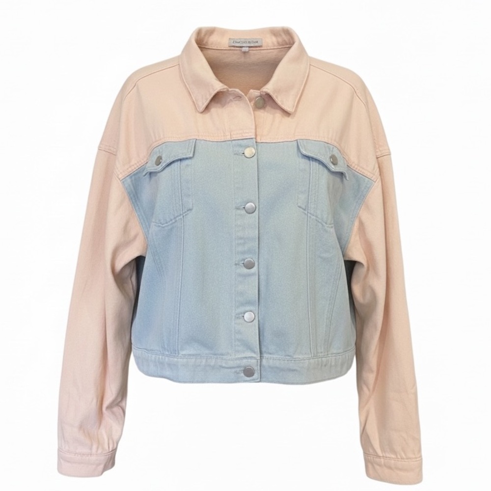 MISS SPARKLING Pastel Pink & Blue Two Tone Denim Jacket Size 2XL